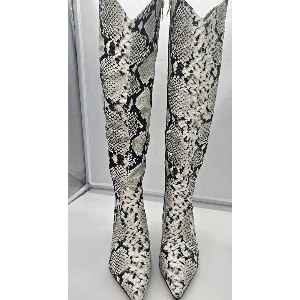Snakeskin Knee High Boots Women Tall Boot Stiletto Heel Pointed Toe SIZE 9 Zip - Picture 3 of 11